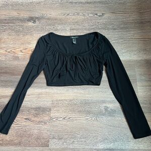Publik Black Ruched Tie Front Blouse cropped